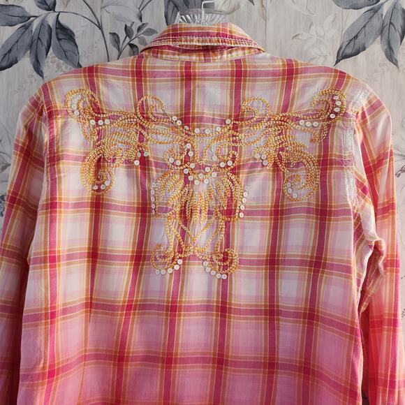 Ariat Maxine Women's fitted snap down ombre plaid western shirt Embroidered Med - Picture 5 of 6